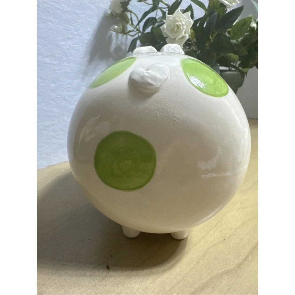 Ceramic Piggy Bank 2008 Green Polka Dots 6